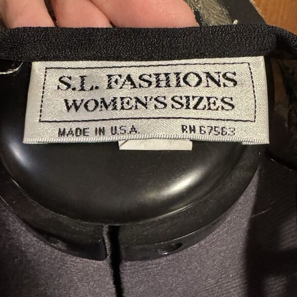 S.L. Fashions Womens VTG Elegant Sheer Cover-up Overcoat Black Brocade Size 20 - Picture 7 of 8